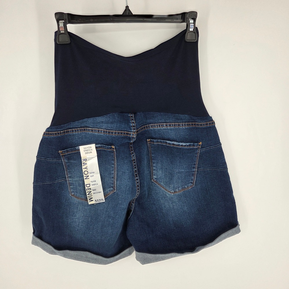 S.O.N.G. Maternity Dark Wash Rayon Stretch Denim Full Belly Band Shorts XL - Picture 2 of 6